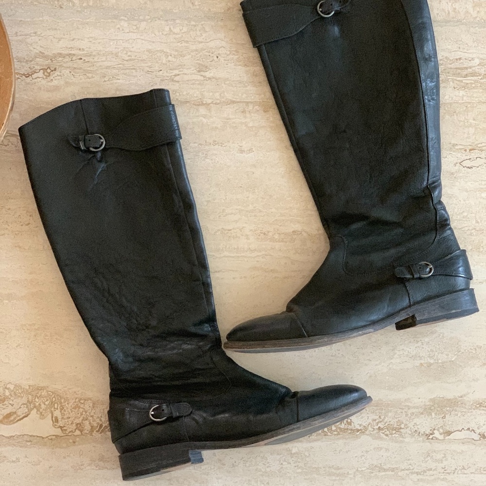 All Saints Distressed Leather Hussar Knee Boots